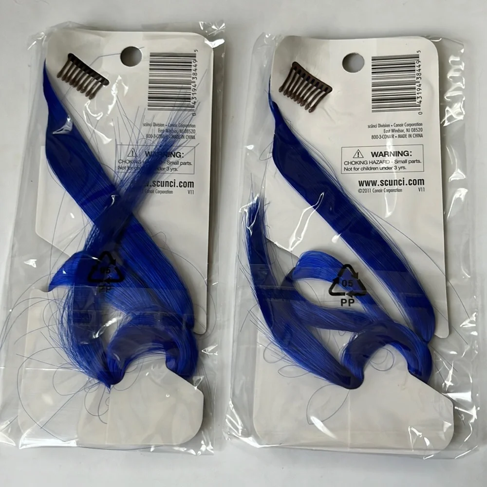 NWT Set of Two 18 inch “hot streaks” royal blue faux hair extensions